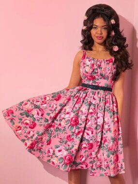 Vixen by Micheline Pitt Pink Floral ingenue Dress, New!